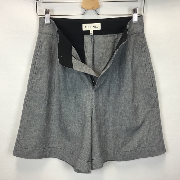 Alex Mill Drill Pleated Shorts Houndstooth Linen Blend High Waisted Size 4 - Picture 6 of 11